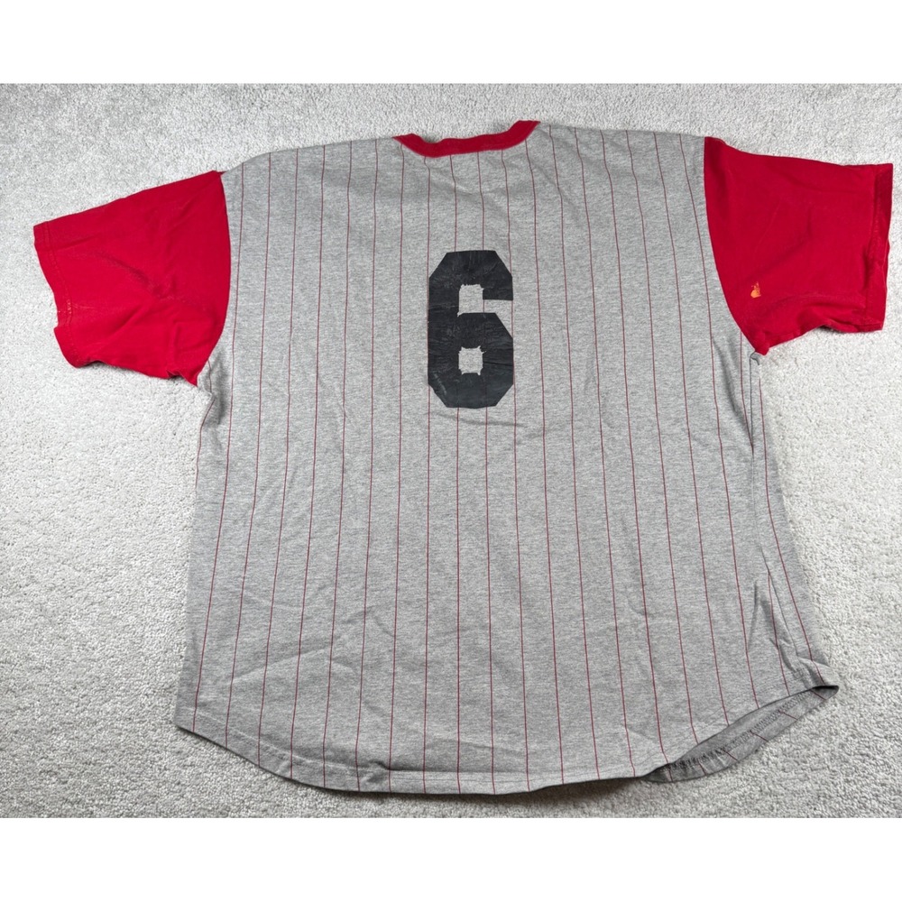 Vtg Oral-B Company Softball Jersey Henley Shirt Mens XL Gray Red Pinstripe Stain - Picture 2 of 16